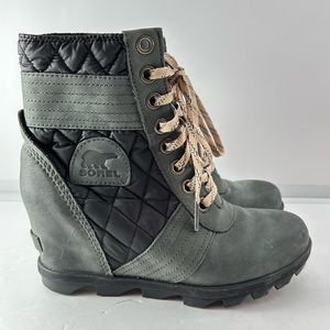 Sorel Women’s Slate Gray Lexie Wedge Rain Boots Lug Sole Size 8.5 NL3375-026